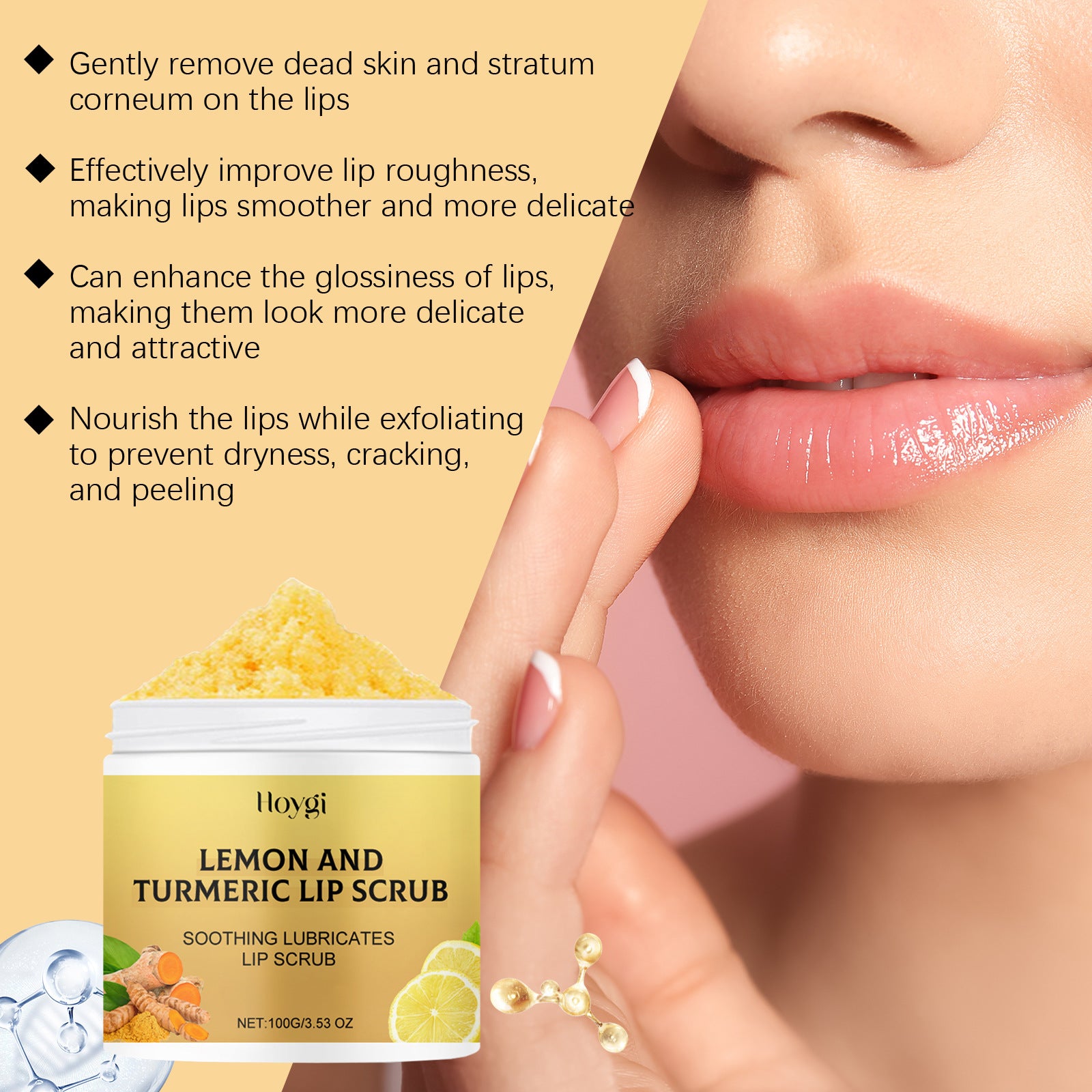 Natural Lip Lightening Scrub - Turmeric & Lemon for Dark Lips