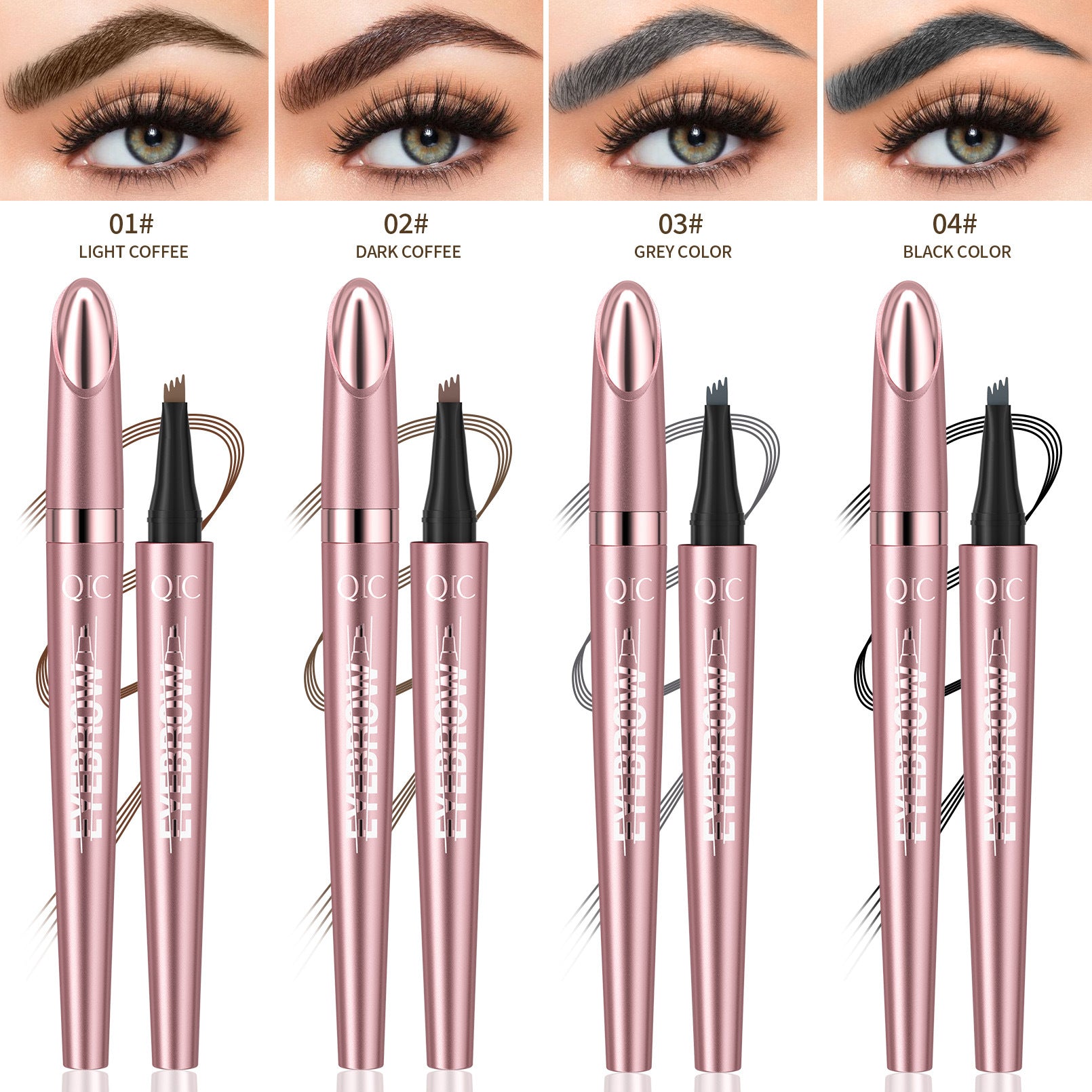 Waterproof 4-Fork Microblading Eyebrow Pen – Long-Lasting Liquid Brow Pencil for Natural Hair-Like Strokes